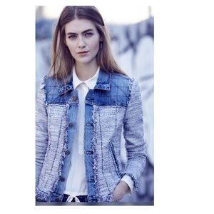 Rebecca Taylor Tweed Boucle Denim Jean Jacket - Blue Combo